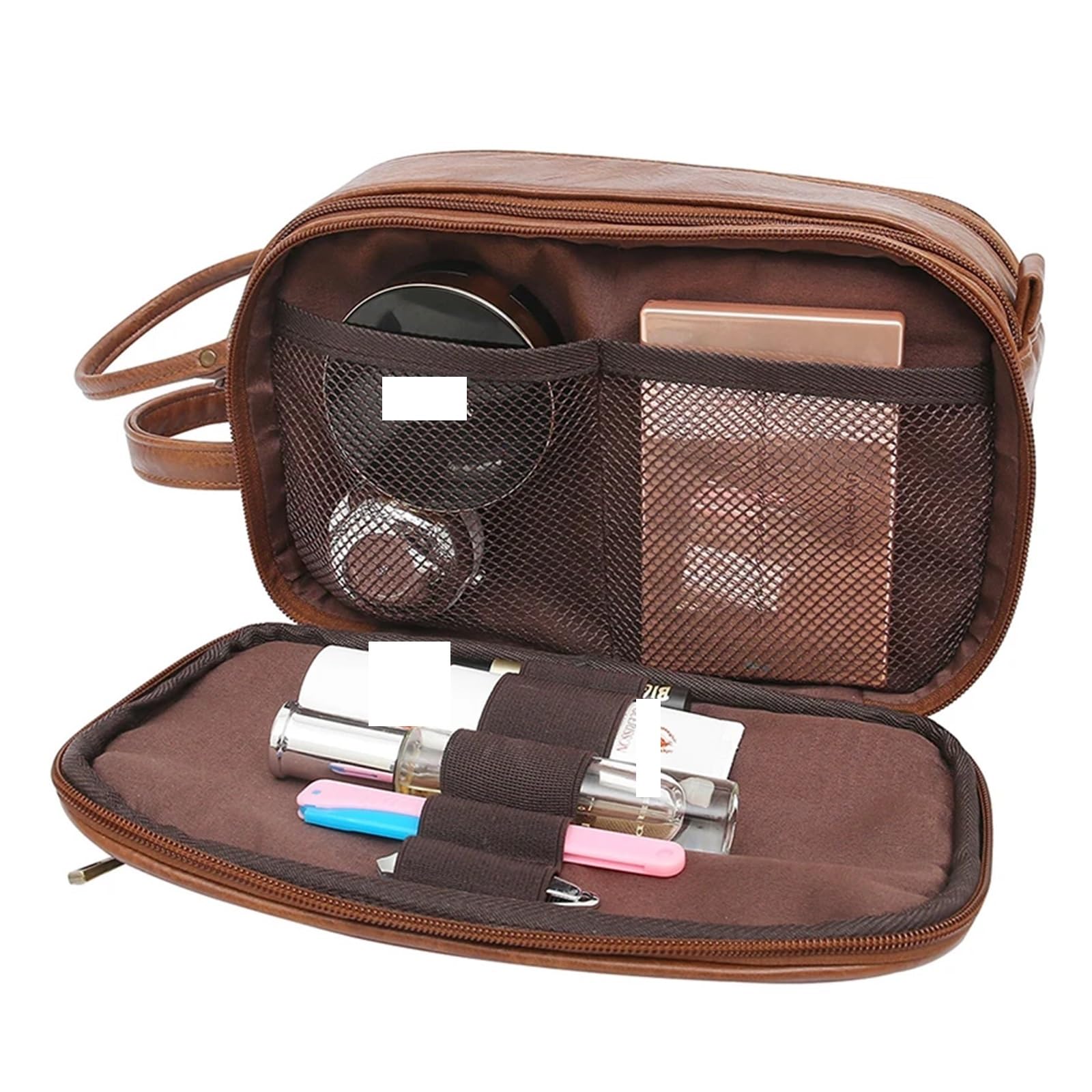 Neceser de Cuero Business Water-Resistant Toiletry Bag For Men Travel Wash Shaving Dopp Kit Bathroom Makeup Organizer with Wet Dry(Color 2)