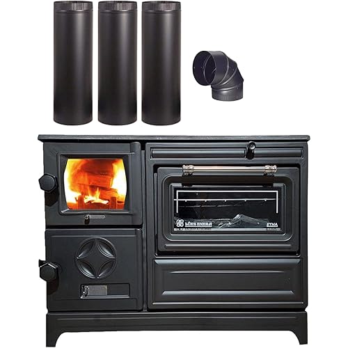 Colorful Cast Iron Wood Stove Pipe Set | 3 Straight Pipes + 1 Elbow Pipe | Durable Cast Iron Construction | Compatible with Wood Burning Stoves | Village House Cabin Stove Accessory