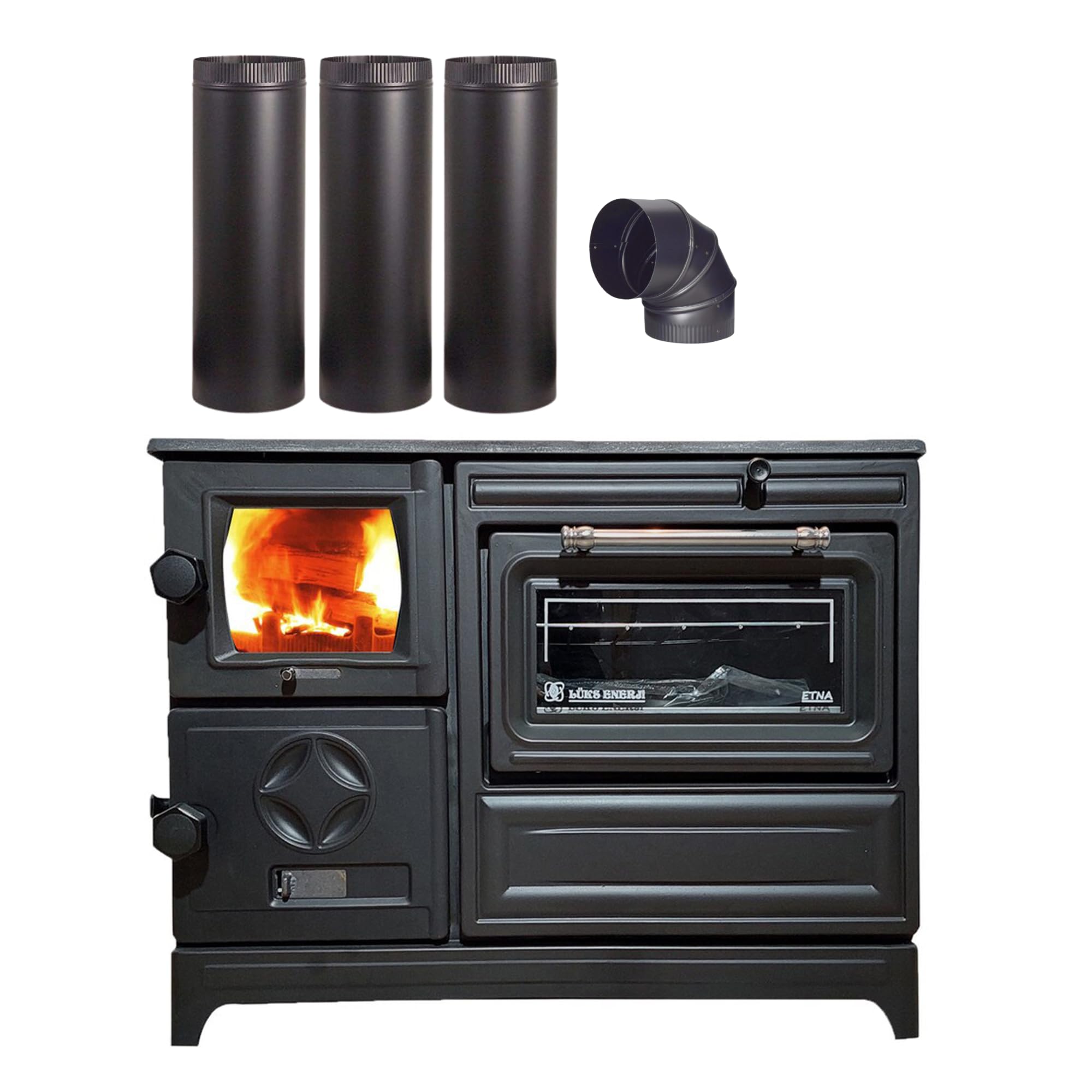 Colorful Cast Iron Wood Stove Pipe Set | 3 Straight Pipes + 1 Elbow Pipe | Durable Cast Iron Construction | Compatible with Wood Burning Stoves | Village House Cabin Stove Accessory