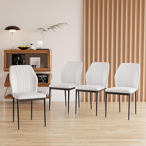 Miniatura 15 de ZckyCine Silla de comedor de cuero PU Silla de sala de estar Silla lateral moderna sin brazos de cocina con patas de metal Blanco,beige-a,Negro