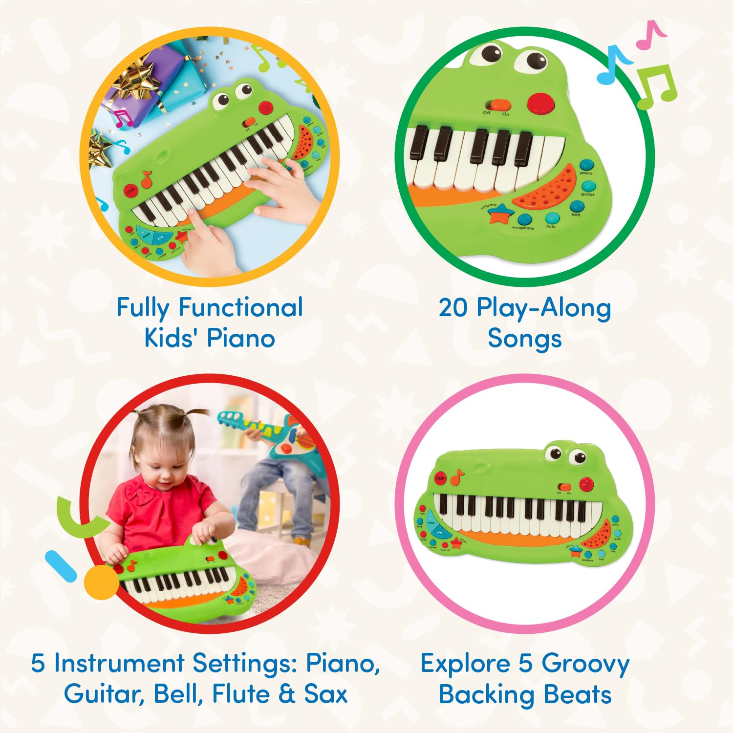 Battat - Krokodil-Klavier - Klavierspielzeug für Kleinkinder - Musikinstrument für Kinder, Kinder - Animal Keyboard Piano mit 5 Instrumenteneinstellungen - Krokodil-Klavier - 2 Jahre +