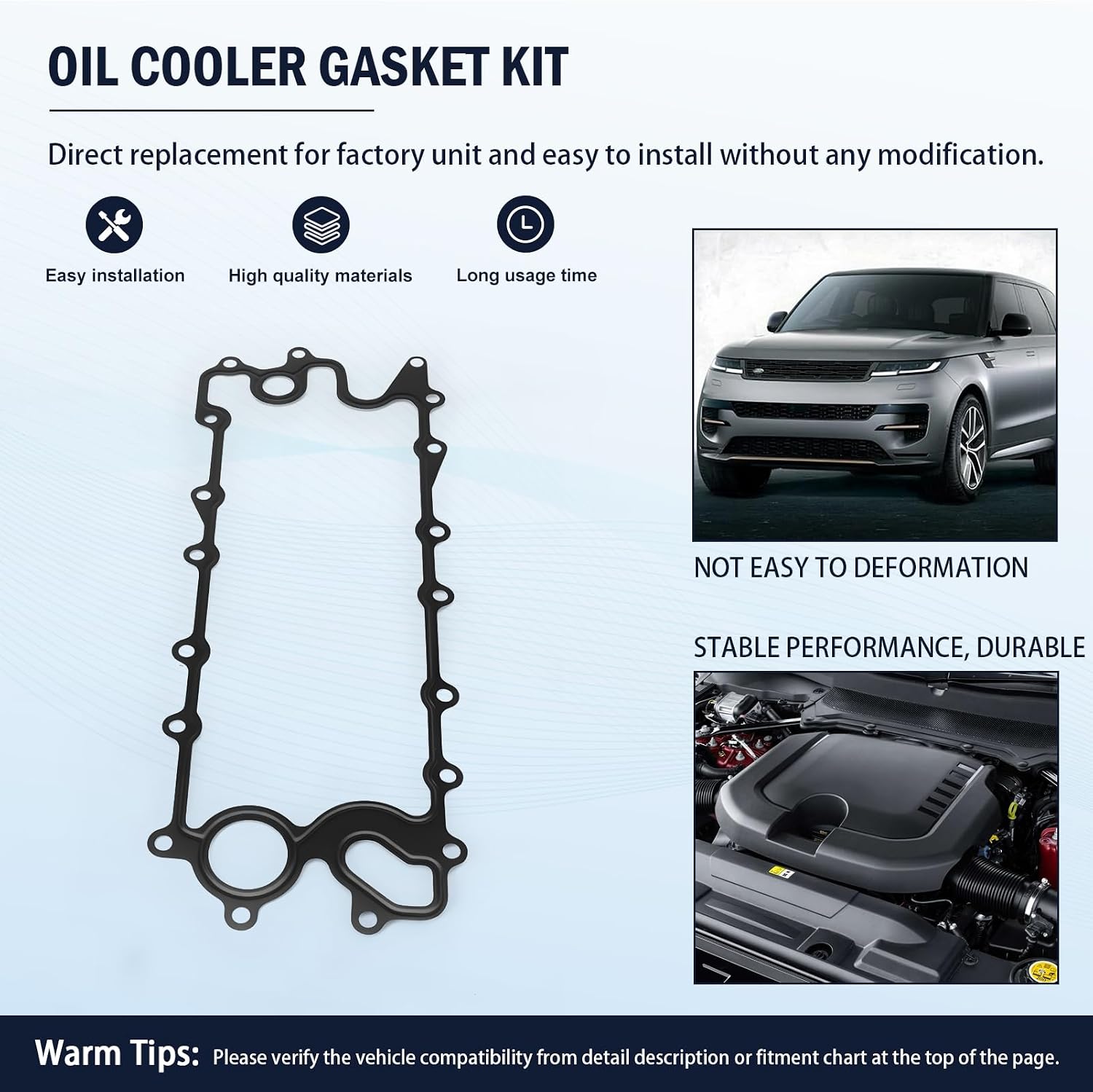 Oil Cooler Gasket & Engine Oil Cooler Inlet Connector Fits JAGUAR, R.an.ge R.ov.er Sport LR4 3.0L V6/5.0L V8,Replace# LR010770 LR028136 LR030593