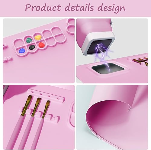 Miniatura 3 de Tapete de silicona para manualidades, tapete grueso de silicona para manualidades con taza de agua magnética emergente, tapete de pintura de