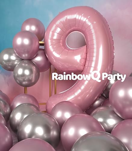 Miniatura 4 de Globo de número 9 de 40 pulgadas para niño o niña, color rosa grande 0-9, globos grandes de Mylar de 9 números, suministros de decoración de fiesta