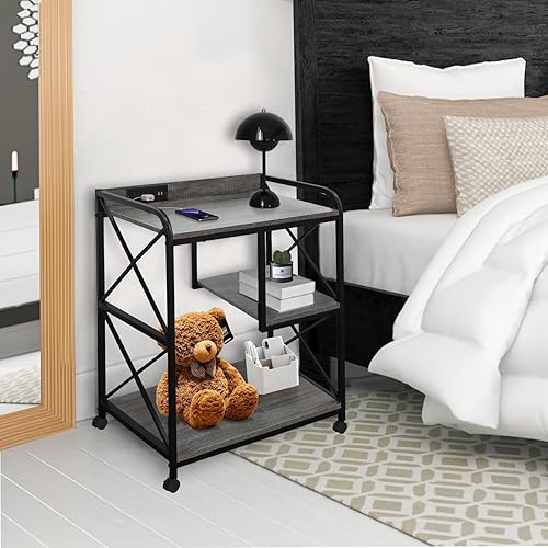 Miniatura 5 de FLYZC Soporte para impresora, mesa de impresora con estante de almacenamiento para oficina en casa, carrito grande de 23 x 18 pulgadas con toma de