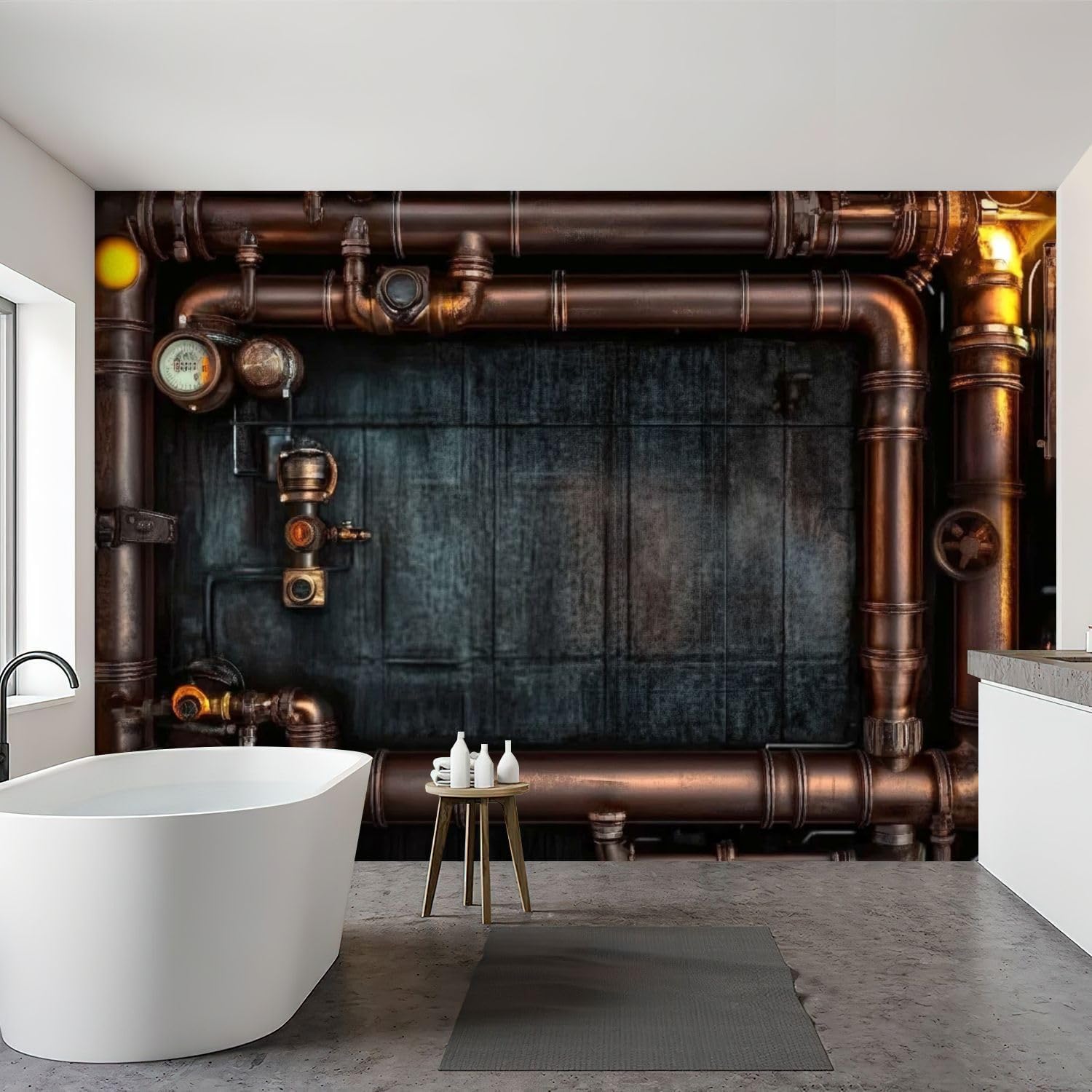 Wall Mural Peel & Stick Dark Wall loft Steampunk lamp from Pipes Self-Adhesive Wallpaper Removable Decal Wall Sticker Home Decor for Living Room Bedroom 100"x144"