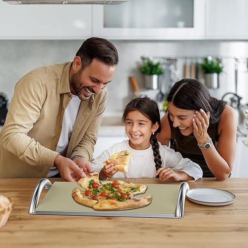 Miniatura 7 de Skyflame Piedra rectangular para pizza de 16 pulgadas y estante de acero inoxidable con asa, piedra para hornear resistente, ideal para la mayoría