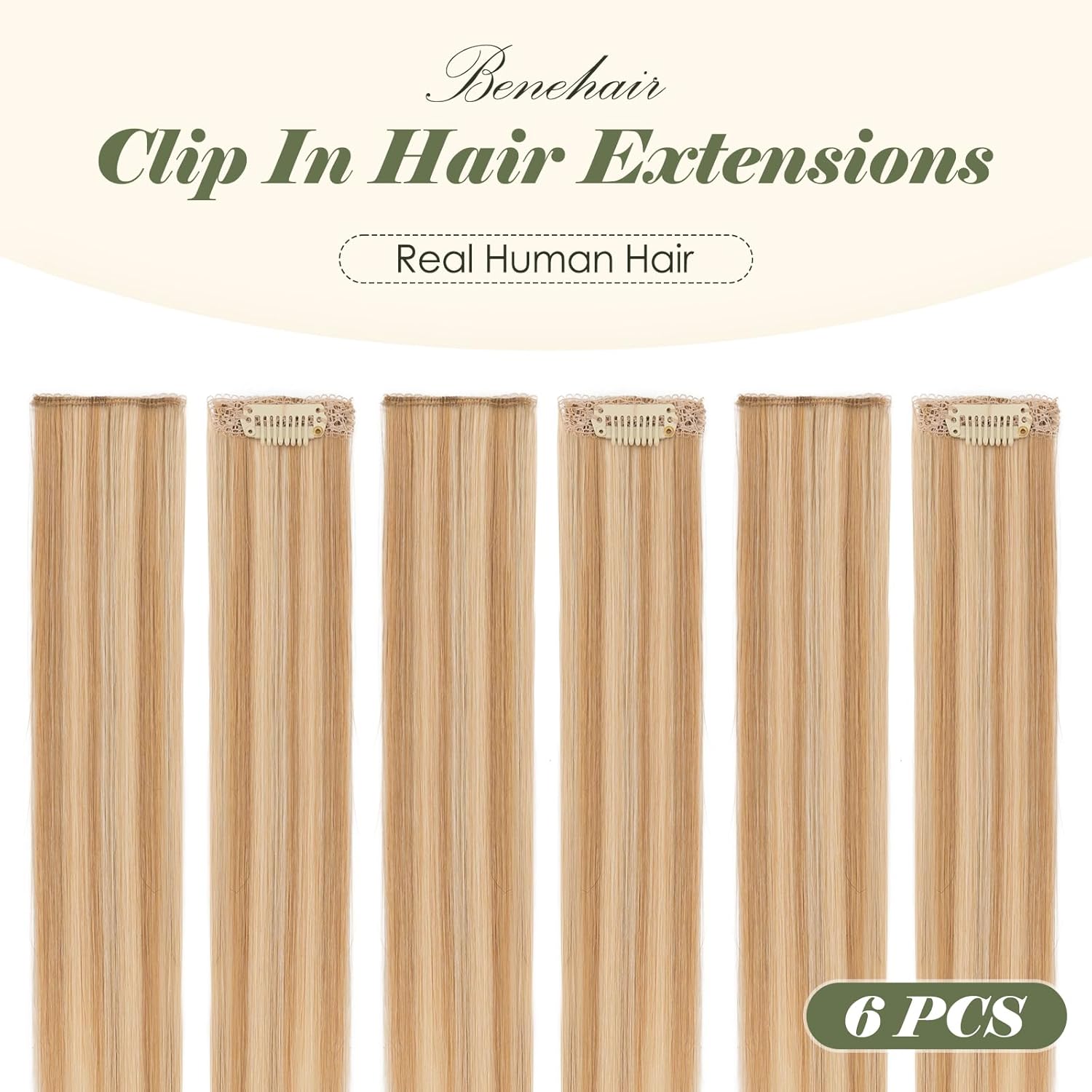 Benehair 6PCS 6 Clips In Human Hair Extensions Light Brown Mixed Bleach Blonde Short Straight Mini Clip Ins Balayage Highlights Natural Clip On Hairpin Hairpiece For Women 12inch 33g #12P613