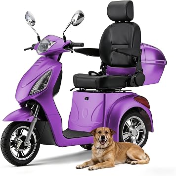 Heavy Duty 3 Wheel Mobility Scooters for Seniors & Adults 500lbs Capacity-800W Mobility Scooters 31 Miles Long Range, All Terrain Electric Powered Mobility Scooters Handicap Mobility Scooter Purple