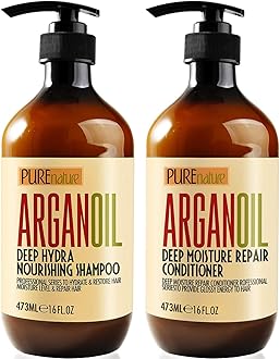 Argan Oil Shampoo and Conditioner Set - Sulfate Free Moroccan Care with Keratin - For Curly, Straight, Dry and Damaged Hair - Moisturizing, Hydrating, Anti Frizz Salon Technology