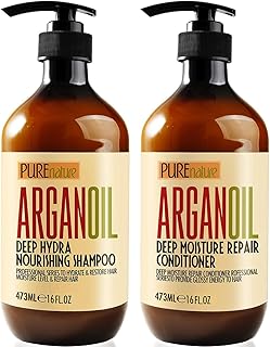 Argan Oil Shampoo and Conditioner Set - Sulfate Free Moroccan Care with Keratin - For Curly, Straight, Dry and Damaged Hair - Moisturizing, Hydrating, Anti Frizz Salon Technology