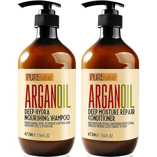 Argan Oil Shampoo and Conditioner Set - Sulfate Free Moroccan Care with Keratin - For Curly, Straight, Dry and Damaged Hair - Moisturizing, Hydrating, Anti Frizz Salon Technology