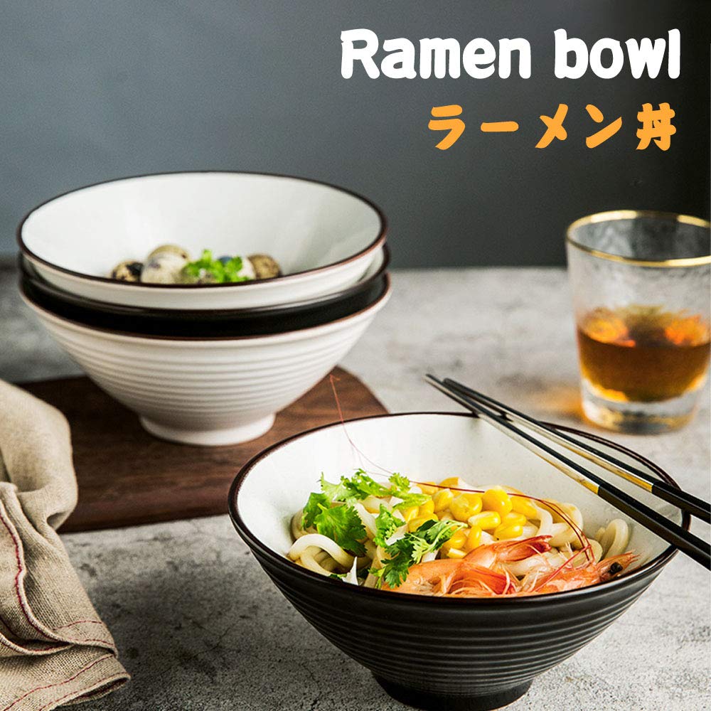 Genérico Tazón de Porcelana para Sopa de Fideos Ramen con Palillos y cucharas, 2 tazones japoneses Grandes de 800 ml para Pasta Udon Pho y ensaladas, tazones para Cereales y Fideos.