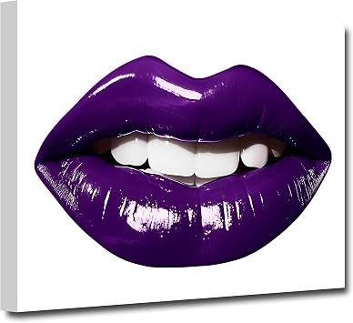 CXHOSTENT Abstract Women Lips Wall Art Canvas Prints Fashion Purple Lip Pictures Sexy Girl Mouth Painting for Female Room Decor Framed A-3, 30.00 x 45.00 cms