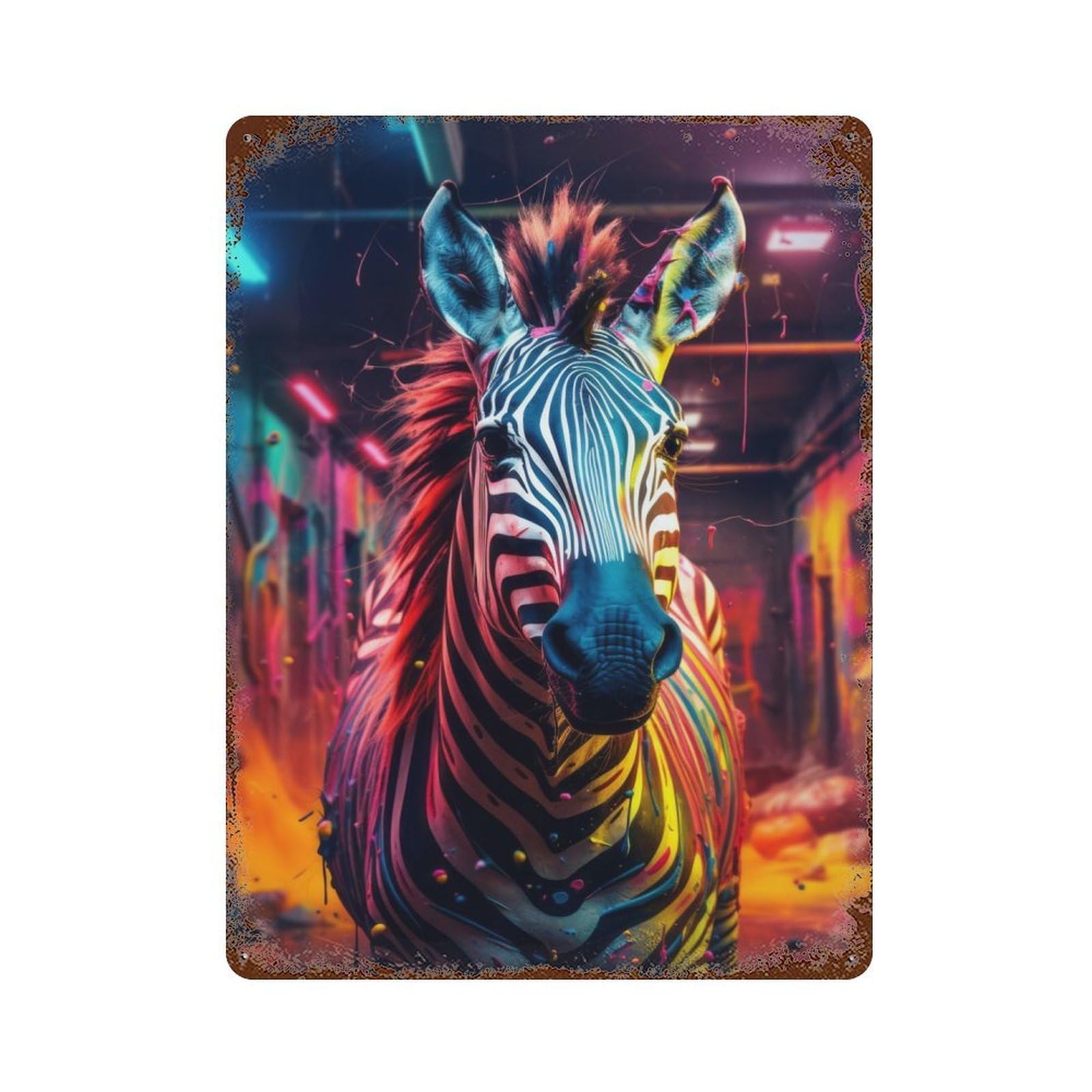 Urban Zebra Graffiti Art 15.7"x11.8" Retro Metal Sign, Vintage Wall Decor for Garage, Bar And Workshop Decor