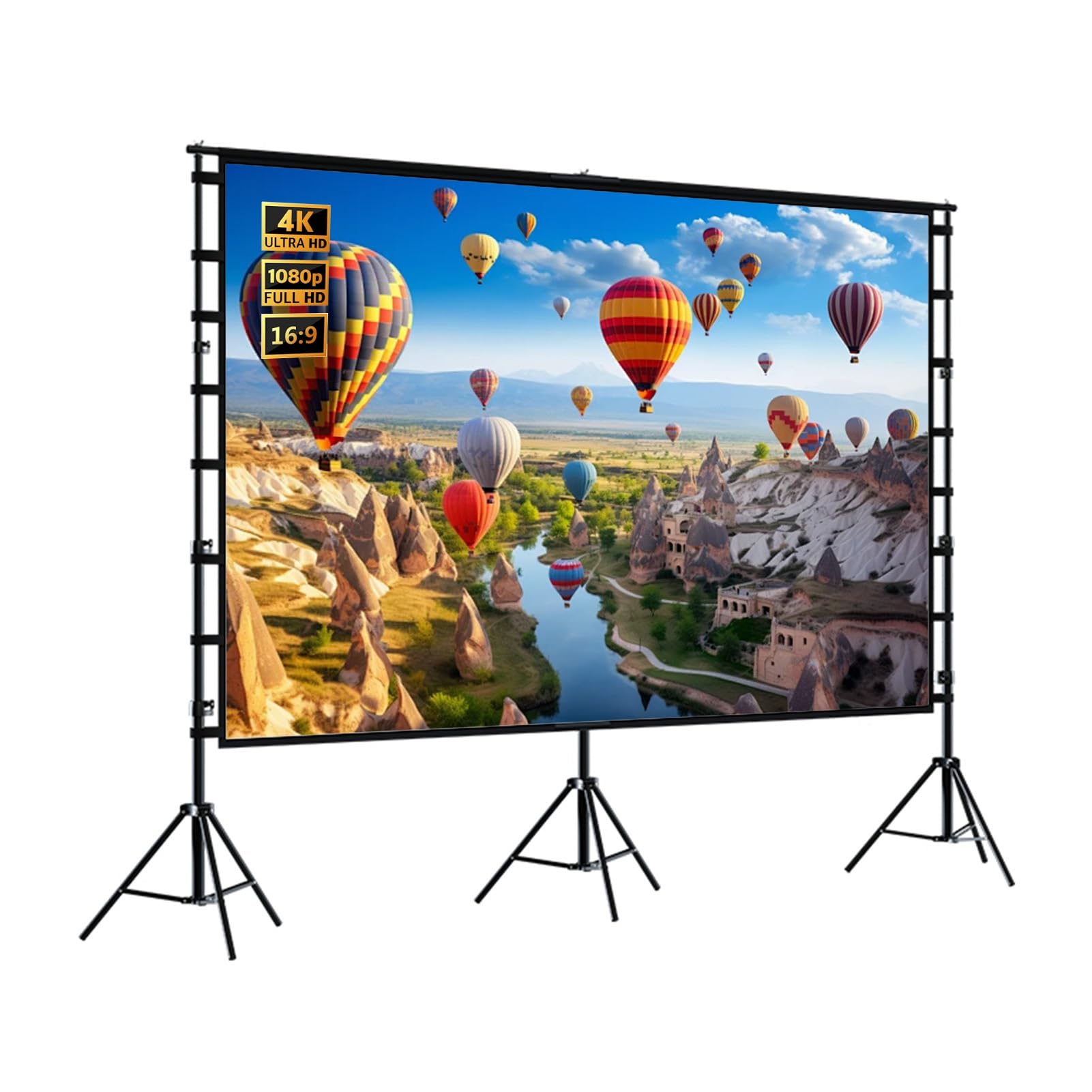 Schermo di Proiezione Mobile Pieghevole 180" 16:9 con Supporto a Treppiede, Schermo Cinematografico 3D 4K HD, Altezza Regolabile per Home Theater