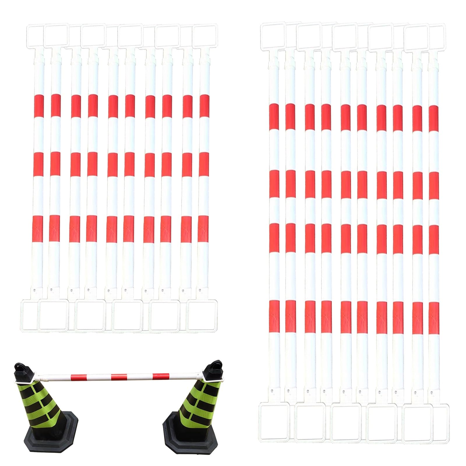Juego de Barras de Conos Reflectantes Ajustables de 1,2 m a 2 m, 50 Conectores de Conos de Seguridad de plástico Rojo y Blanco para soluciones de barreras en Calles y entradas de vehículos.