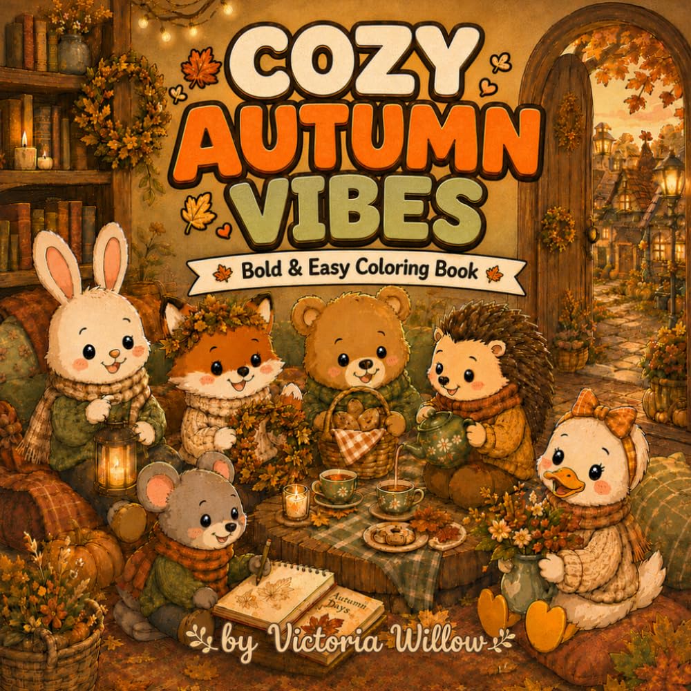 Cozy Autumn Vibes: A Bold and Easy Coloring Book with Cute Animal Friends, Cozy Fall Scenes, and Relaxing Autumn Moments (Cozy animals coloring book)