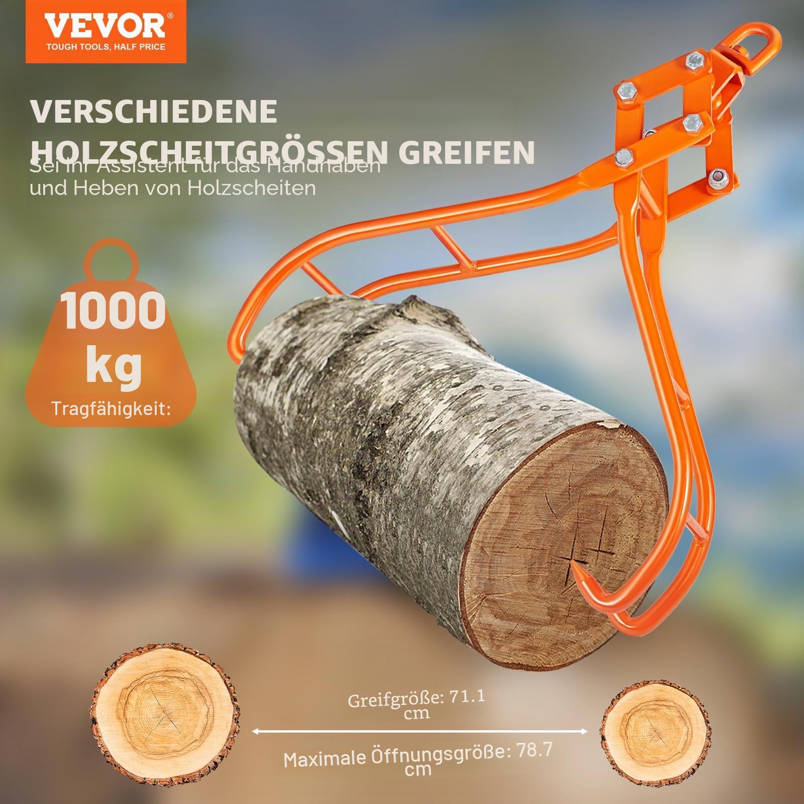 VEVOR Forstzange 1000kg Tragfähigkeit Rückezange Max. Öffnung 787,4mm Holzzange 850x322x215mm Hebezange Holzgreifer Verladezange Schleppzange Holzpackzange Traktoren Lastkraftwagen Gabelstaplern