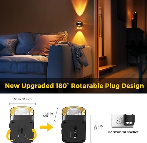 Miniatura 6 de L LOHAS LED Proyector de luz nocturna, luz nocturna que cambia de color, enchufe a la pared, sensor de atardecer a amanecer, luz nocturna giratoria,