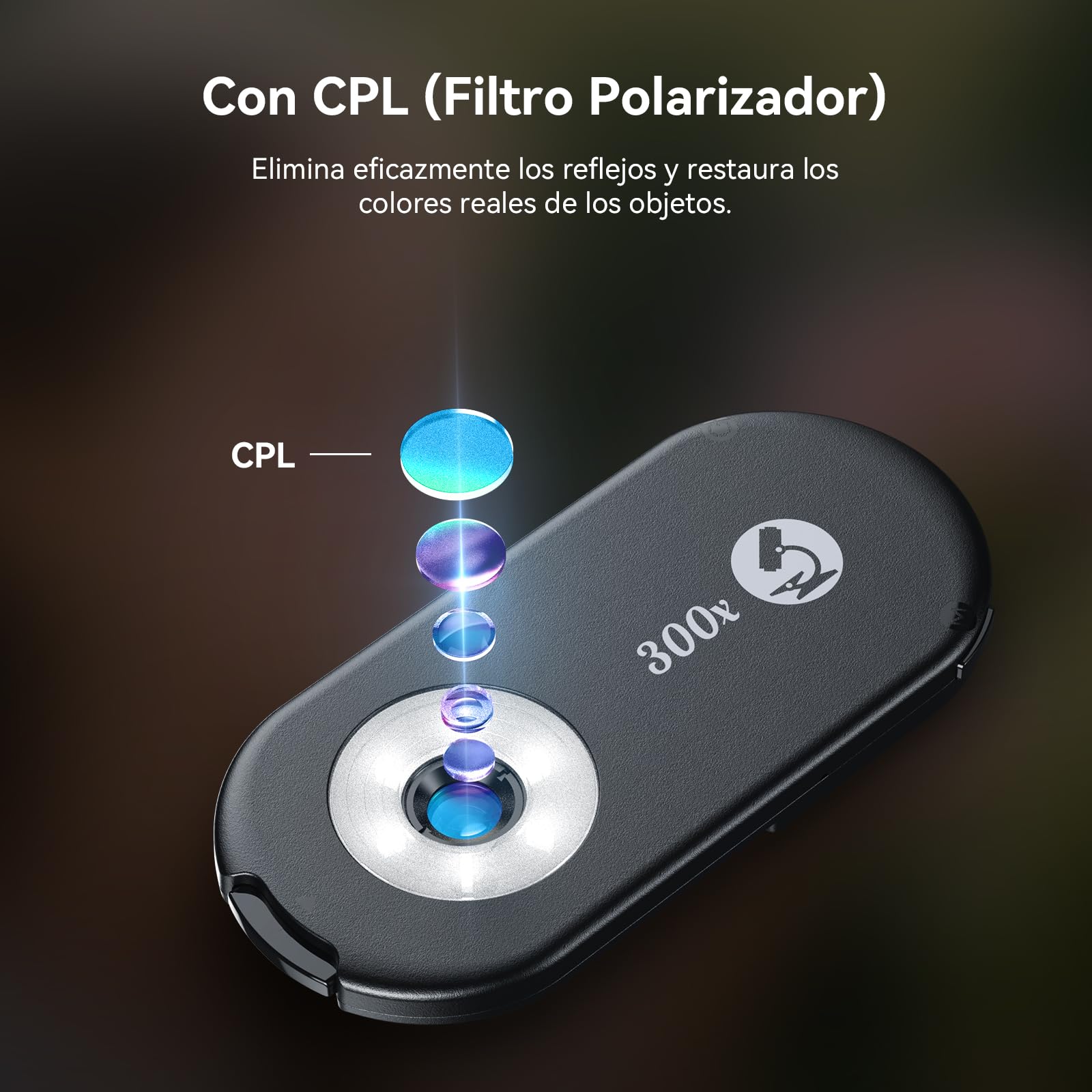 Evil Eye Microscopio 300X para Smartphone, Minimicroscopio Compacto con CPL, 18 Luces LED, 19 Modos de Iluminación & UV Luz, Microscopio Digital con Clip Universal, Ideal para iPhone/Android