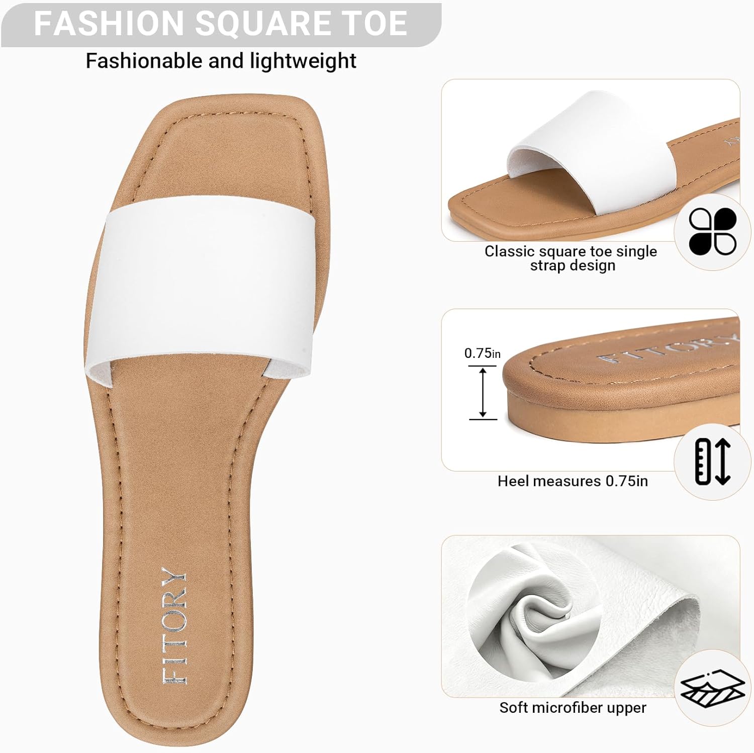 FITORY Women's Slide Sandals Fashion Square Open Toe with Cushioned Footbed Slippers for Beach Size - Image 3