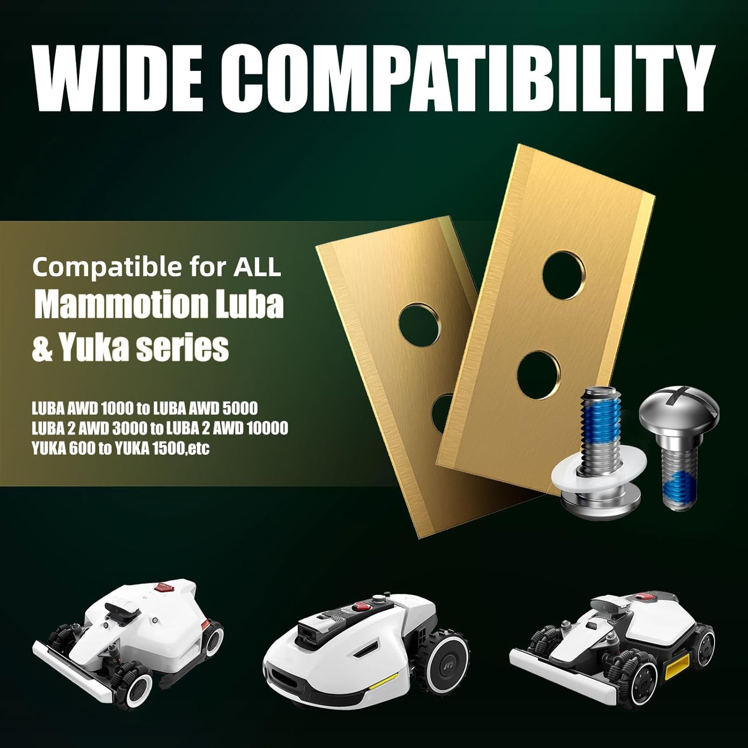 Headley Tools 36Pcs Heavy Duty Titanium Replacement Blades 0.9mm Compatible for Mammotion Luba & Yuka All Series,Robust Replacement Robot Lawn Mower Blades,with Plastic Screwdrivers and Washers