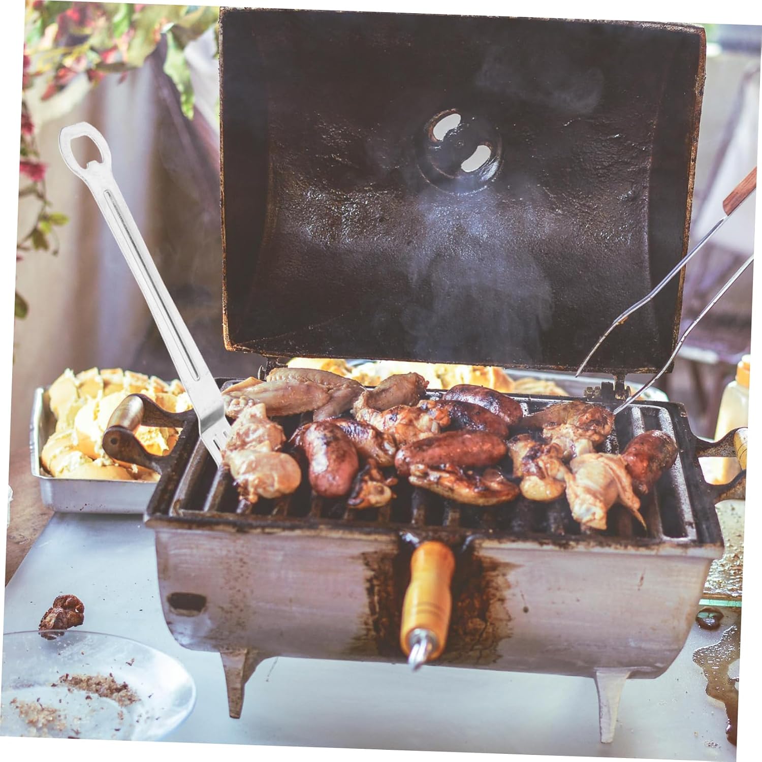 Grill Grate Lifter Tool with Bottle Opener Stainless Steel