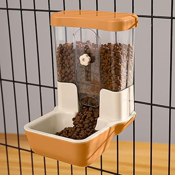 Hanging Automatic Food Dispenser, 27oz Large Capacity Hanging Pet Cage Feeder for Rabbit Bird Chinchilla Hedgehog Guinea Pig Ferret Kitty Puppy Orange