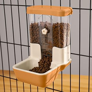Hanging Automatic Food Dispenser, 27oz Large Capacity Hanging Pet Cage Feeder for Rabbit Bird Chinchilla Hedgehog Guinea Pig Ferret Kitty Puppy (Orange)