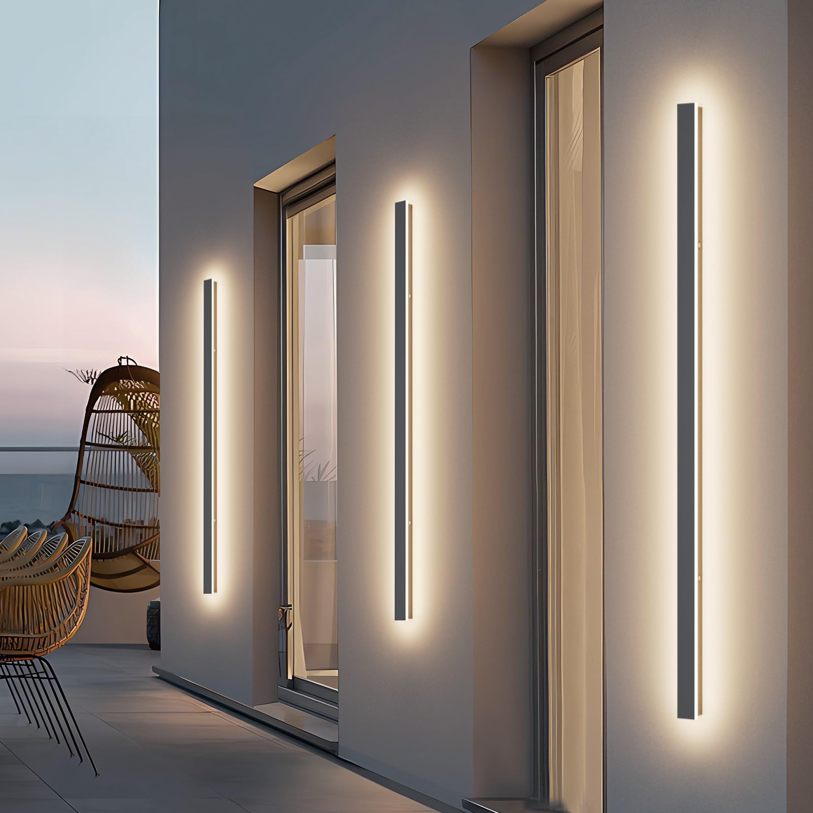 K-Bright 45W Lange Aussenlampe Villa Wandleuchte Anthrazit Naturweiß 4000K | Wasserdicht IP65, 150CM/59.05IN Außenwandleuchte für Gärten,Terrassen, Schlafzimmer, Wohnzimmer