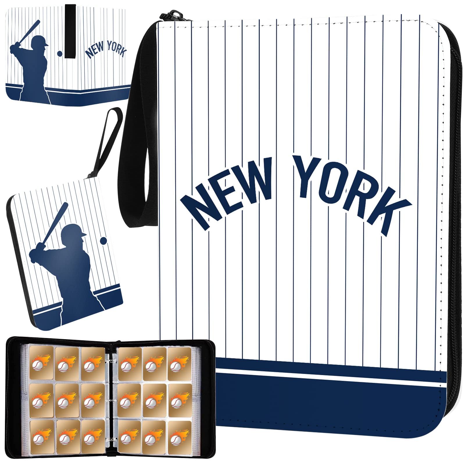 Baseball Kartenbinder mit Hüllen 900 Tasche Weiß New York 3 Ring für Sammelkarten Geschenk