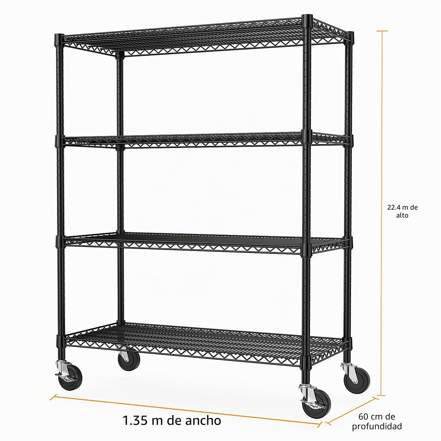 M MZG Estantería Industrial Metálica con Ruedas Bloqueables de 4 Niveles, hasta 1198,2 kg, Estantería de Carga Pesada para Almacén, Taller y Uso Profesional,Estudio, Negro, 60 x 135 x 186,9 cm