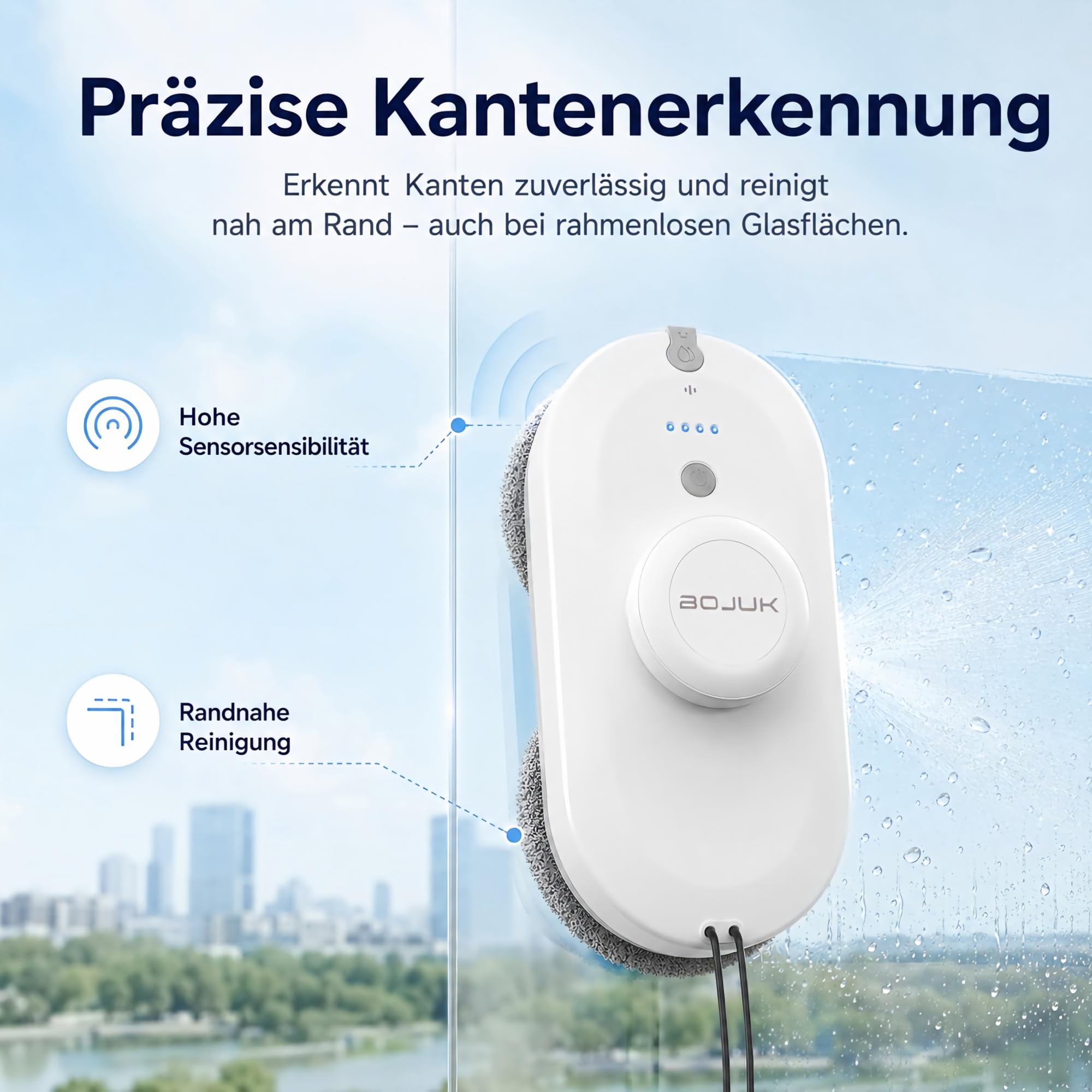 Fensterroboter, 5000Pa Fensterputzroboter, Zwei-Wege-Sprühsystem | 100ml Tank, Intelligente Routenplanung, Kantenerkennung, UPS, 3 Modi, lückenlose Reinigung aller Fensterarten
