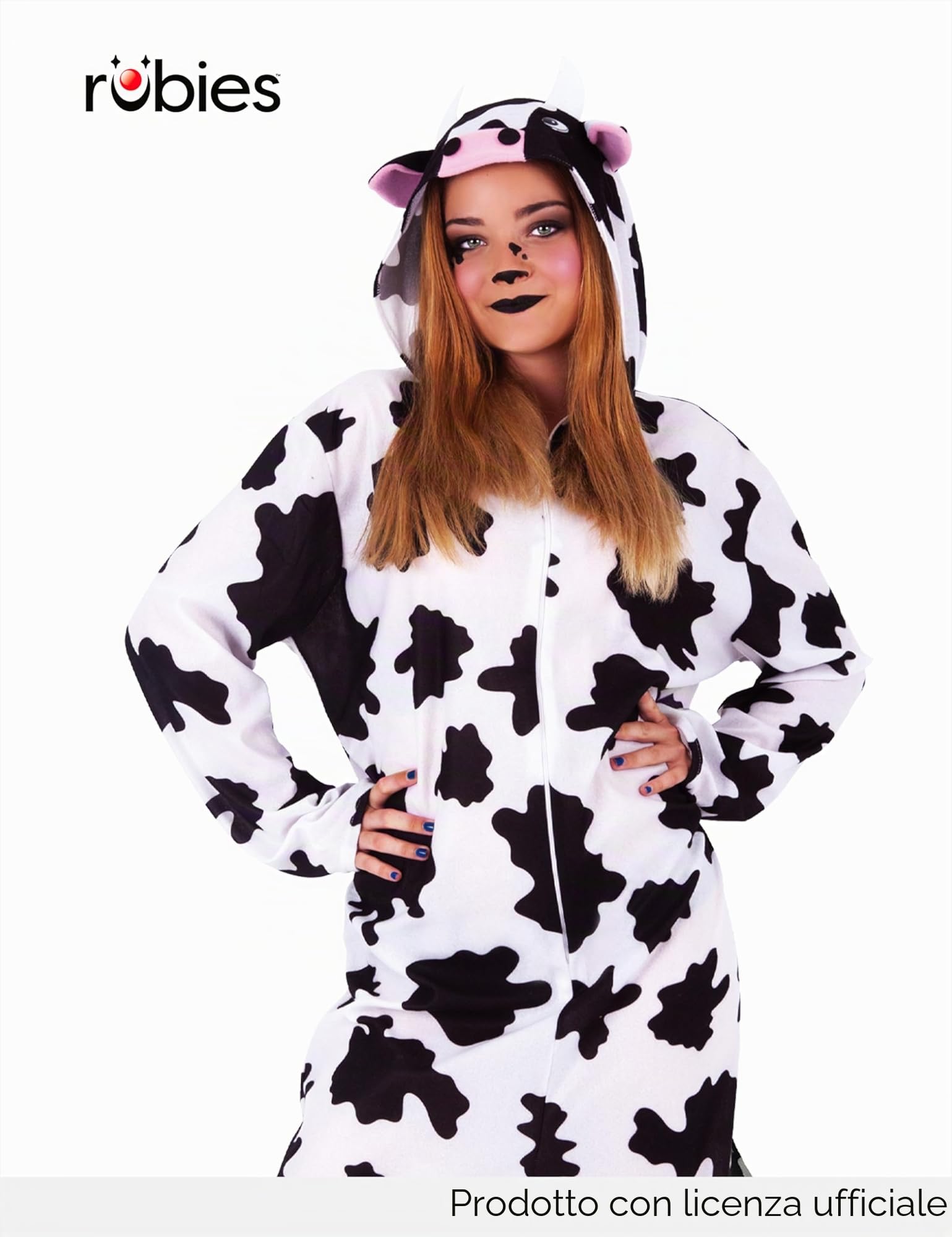 Rubies Costume da Mucca per adulti, Tuta con macchie nere con cappuccio e coda, Taglia unica, Unisex, Ufficiale Rubies per Carnevale, Halloween, Feste, Cosplay, Addio al celibato