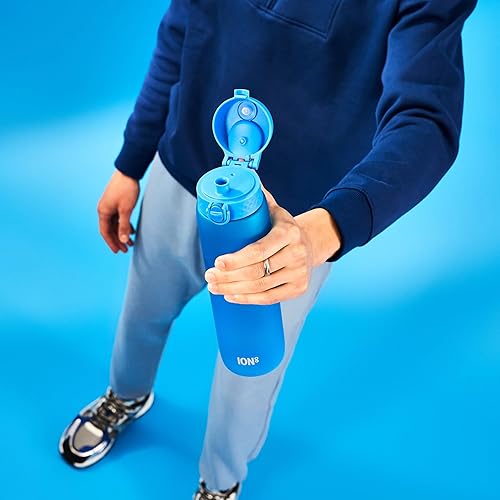 Miniatura 10 de Ion8 - Botella de agua de 1 litro, a prueba de fugas, tapa abatible, asa de transporte, flujo rápido de líquido, apta para lavavajillas, sin BPA,