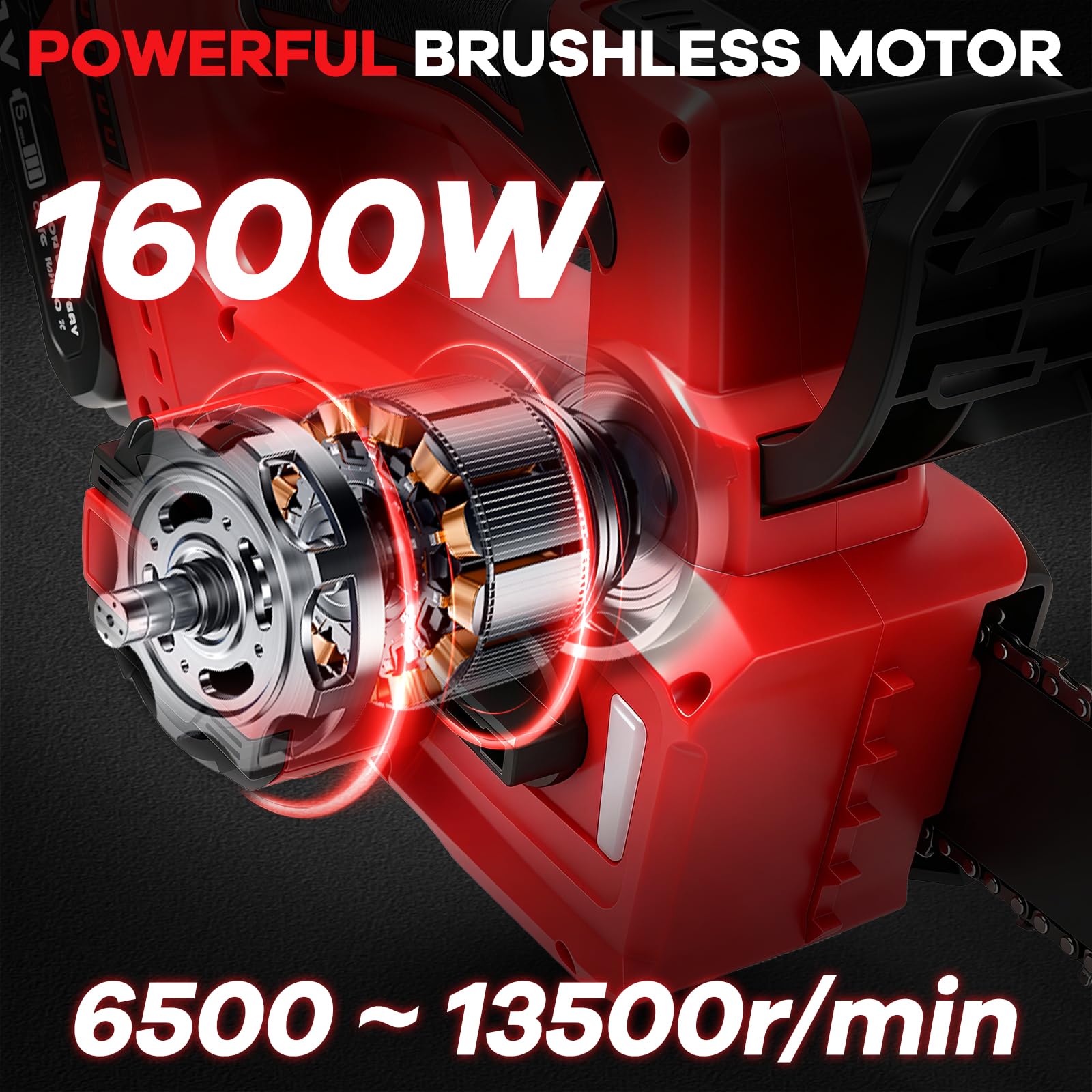 Bezprzewodowa piła łańcuchowa bezszczotkowa kompatybilna z Makita 18 V-40 V, ręczna piła łańcuchowa 12/16", szerokie napięcie 1600 W, bezprzewodowa skrzynia wystających pił do drewna, gałęzi