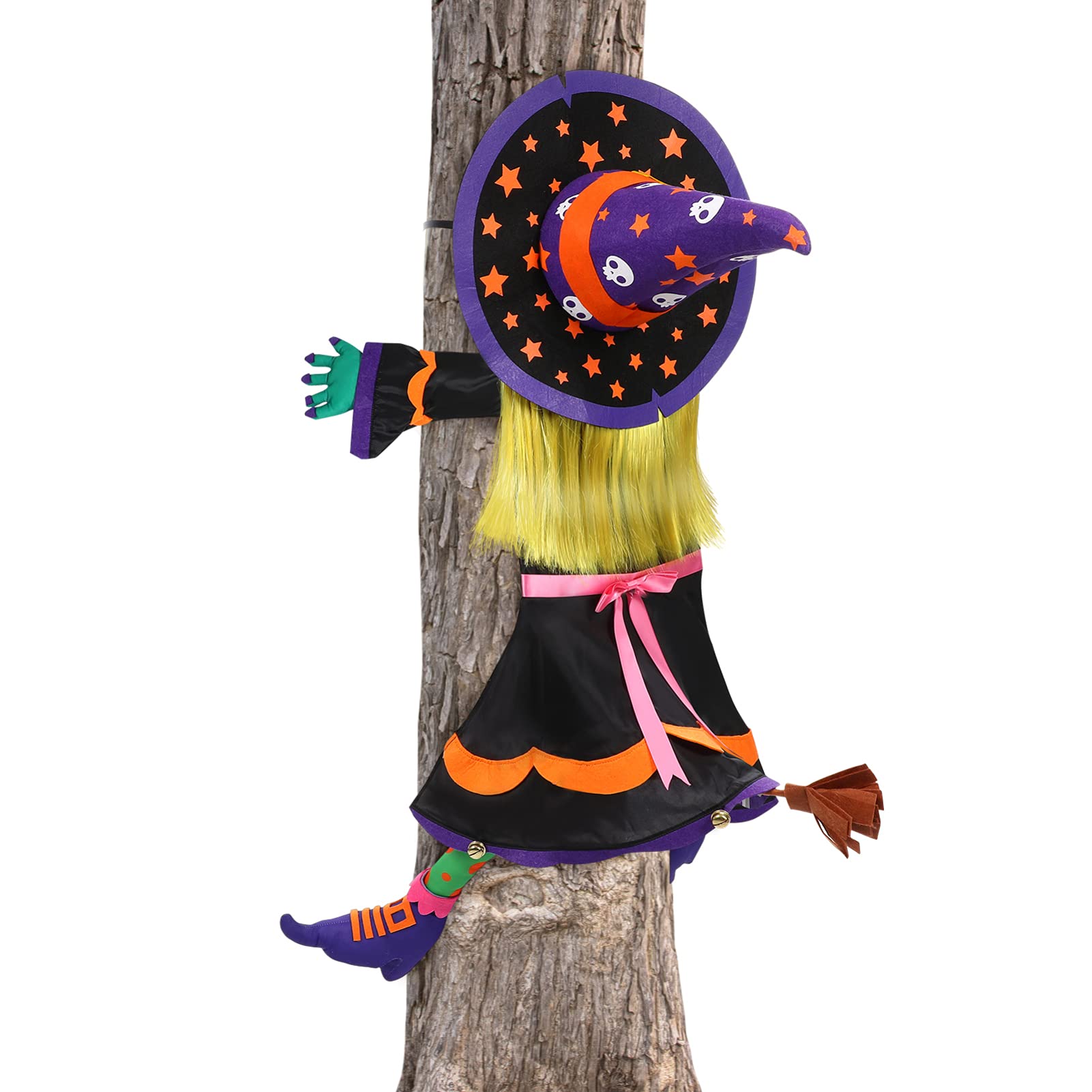 Amosfun Halloween Crashing Witch into Tree Door Column Outdoor Halloween Decorations- Crashing Flying Witch Decorations for Halloween Tree Decorations