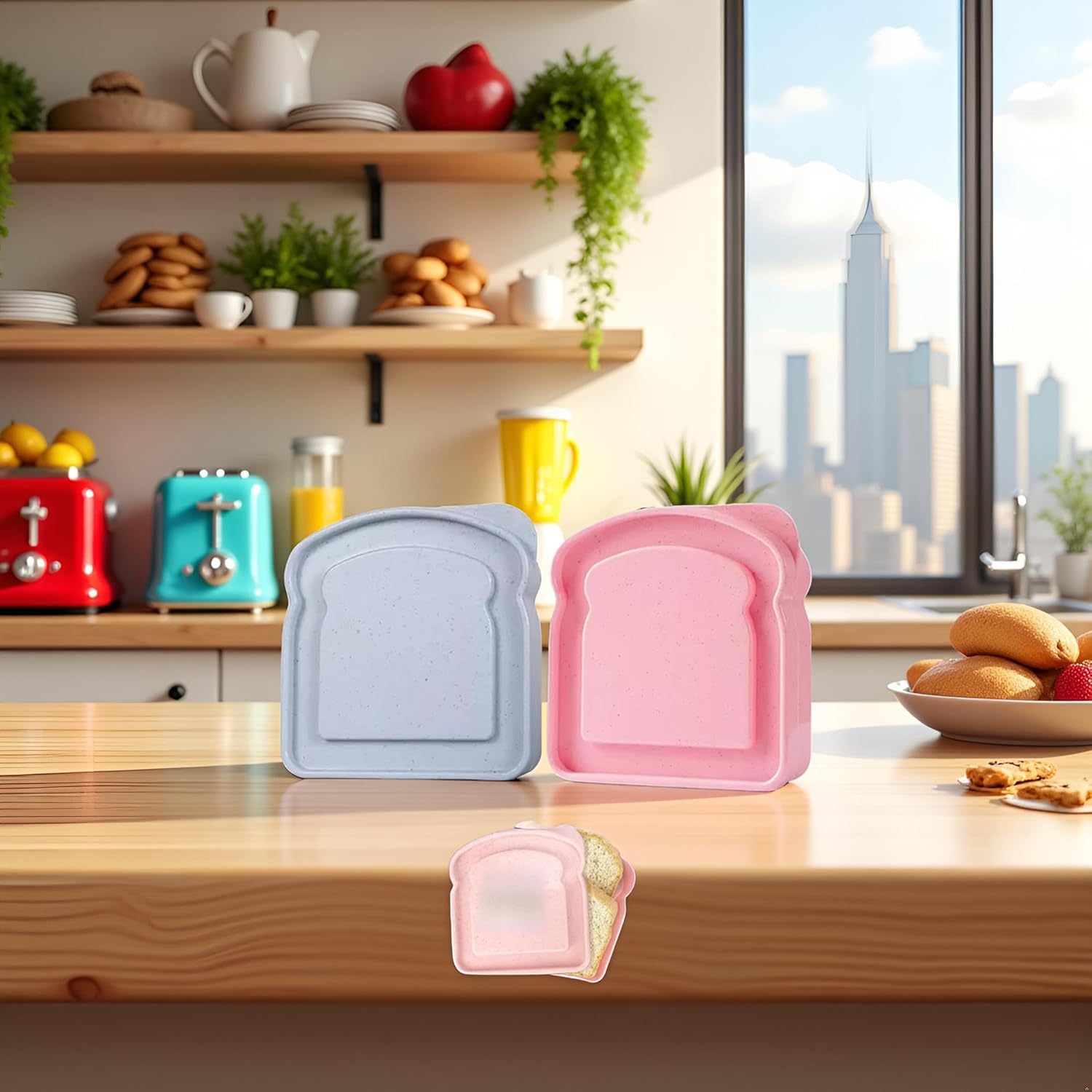 1Pc Random Color Sandwich Containers, Sandwich Box Food Storage Toast Shape Holder Plastic for Lunch, Sandwich Keeper for Adults Prep Microwave Food Containers Sets - Image 4