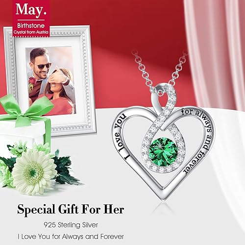 Miniatura 4 de Flpruy Collares de plata de ley 925 con dije de corazón infinito con dije de corazón con texto en inglés "I Love You Always and Forever", regalo de