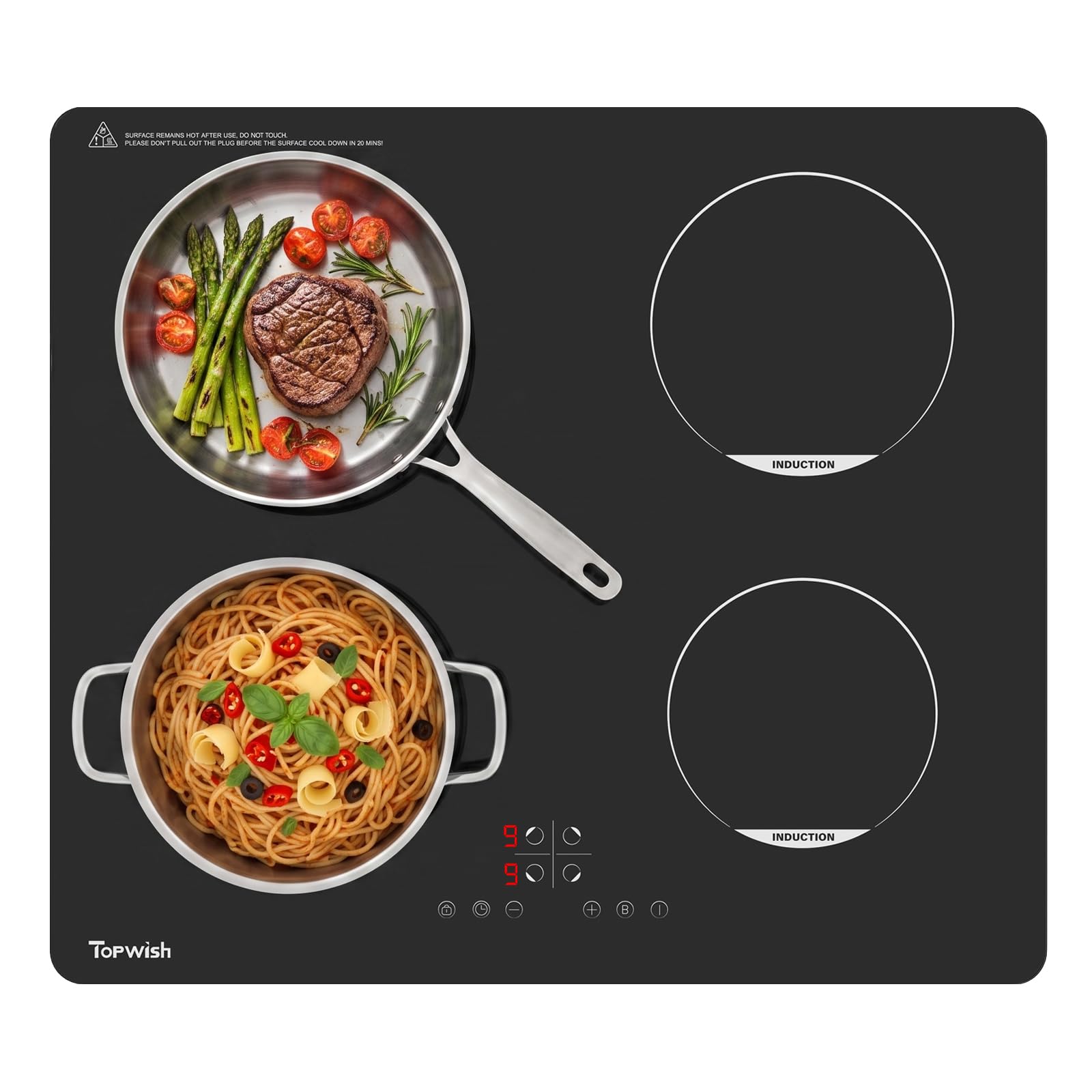 Topwish Induktionskochfeld, Induktionskochfeld 4 platten | Herdplatte 4 kochfelder, Kochfeld induktion mit Kindersicherung, Boost, Touchsteuerung, Restwärmeanzeige, 7200W