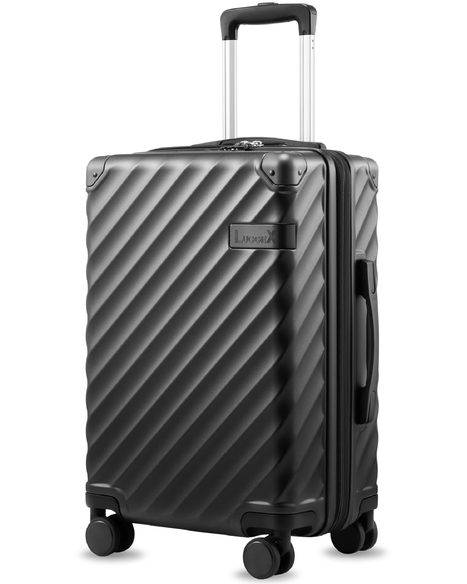 Carry On Luggage 22x14x9 Airline Approved, KVC Expandable Polycarbonate Hard Shell Suitcase for Travelling (EX-Core, Charcoal Metallic, 20 Inch, 40L-44L)