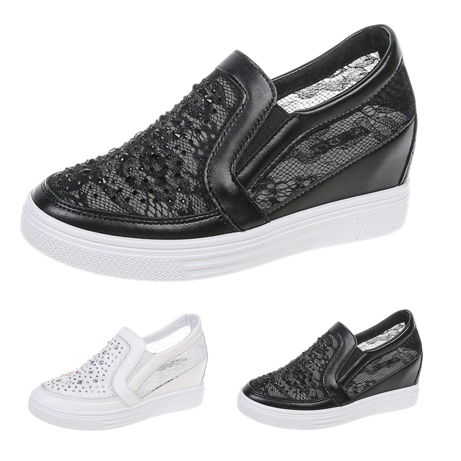 Mocasines de encaje para mujer con malla que aumenta la altura