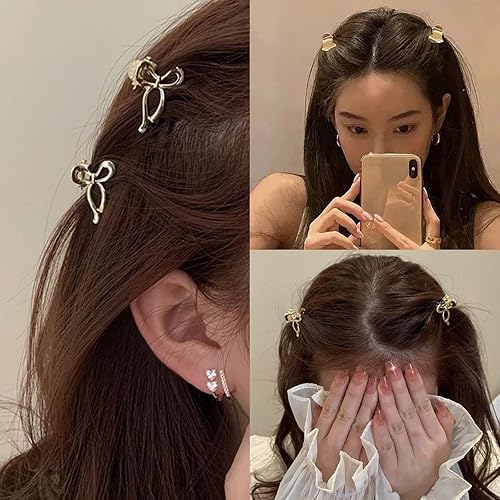 Miniatura 2 de Juego de pinzas de metal para el cabello, 14 pequeñas garras antideslizantes para cabello fino a grueso, accesorios dorados para cabello corto para