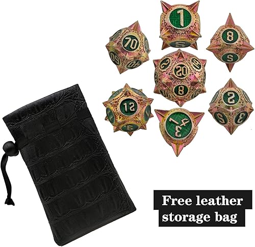 Miniatura 5 de DND - Juego de dados de metal D&D, redondos, poliédricos, RPG, 7 dados grandes, accesorios de personajes, juego de dados D&D MTG Warhammer