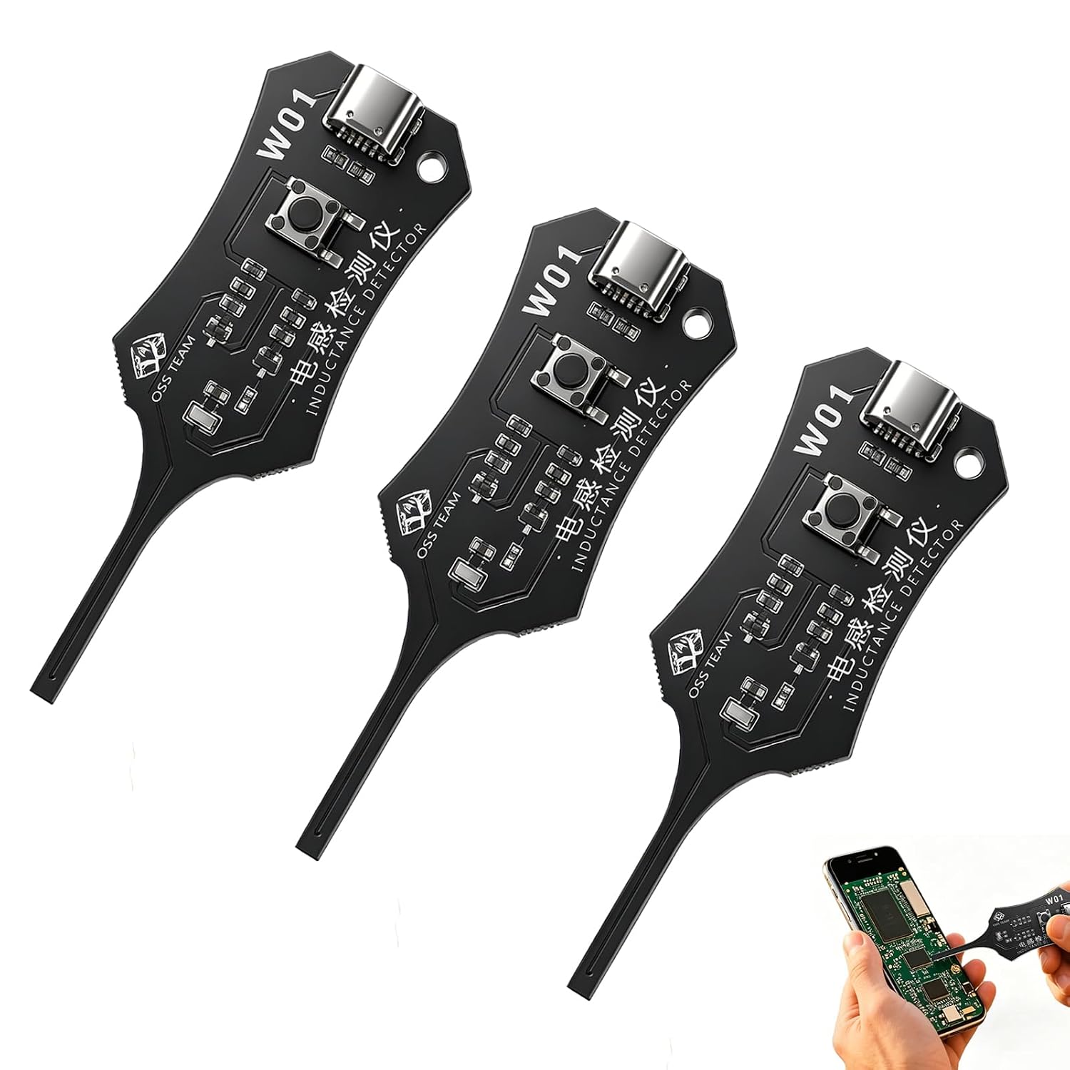 3pcs Inductance Tester, Type-C Powered High Precision Mainboard Coil Testing Tool, Quick Fault Check Inductor Tester for Mobile Phone Electronic Components