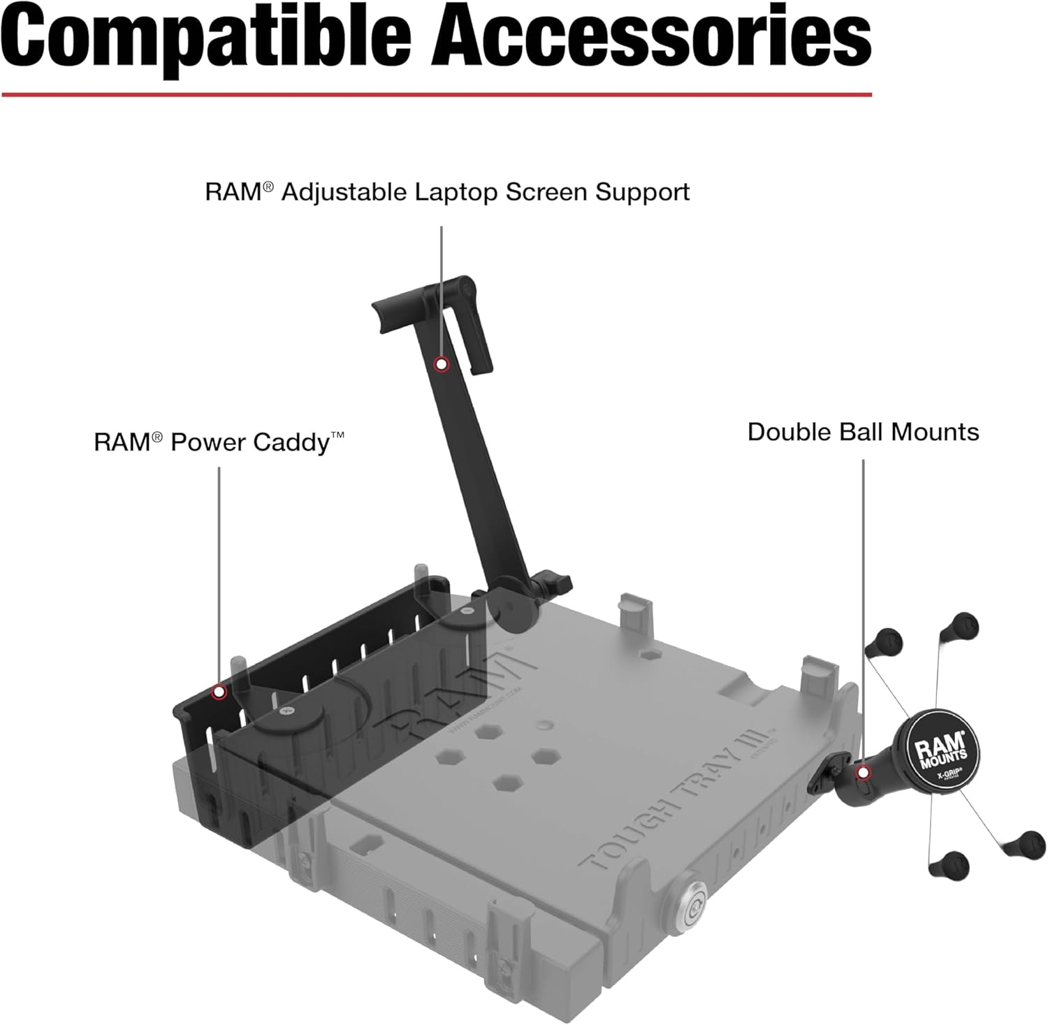 RAM MOUNTS Tough-Tray III Vehicle Laptop Mount Tray, Spring-Loaded Universal Cradle Fits 10"-17" Laptops RAM-234-7