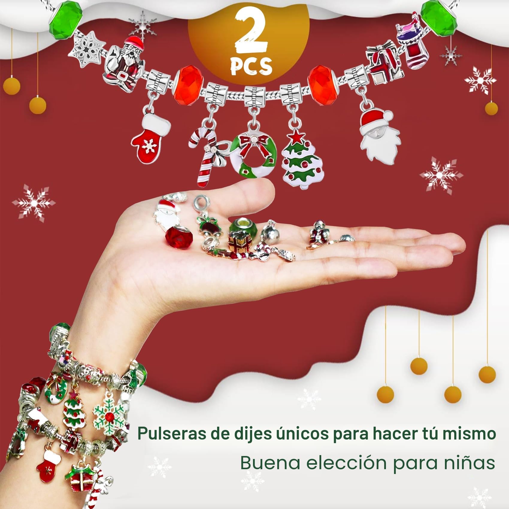 Adwenskalenda 2025 - Calendario de Navidad para niños, joyas para niñas, con 24 manualidades, pulsera, kit de Navidad, calendario de cuenta regresiva para adolescentes, niñas, 6, 7