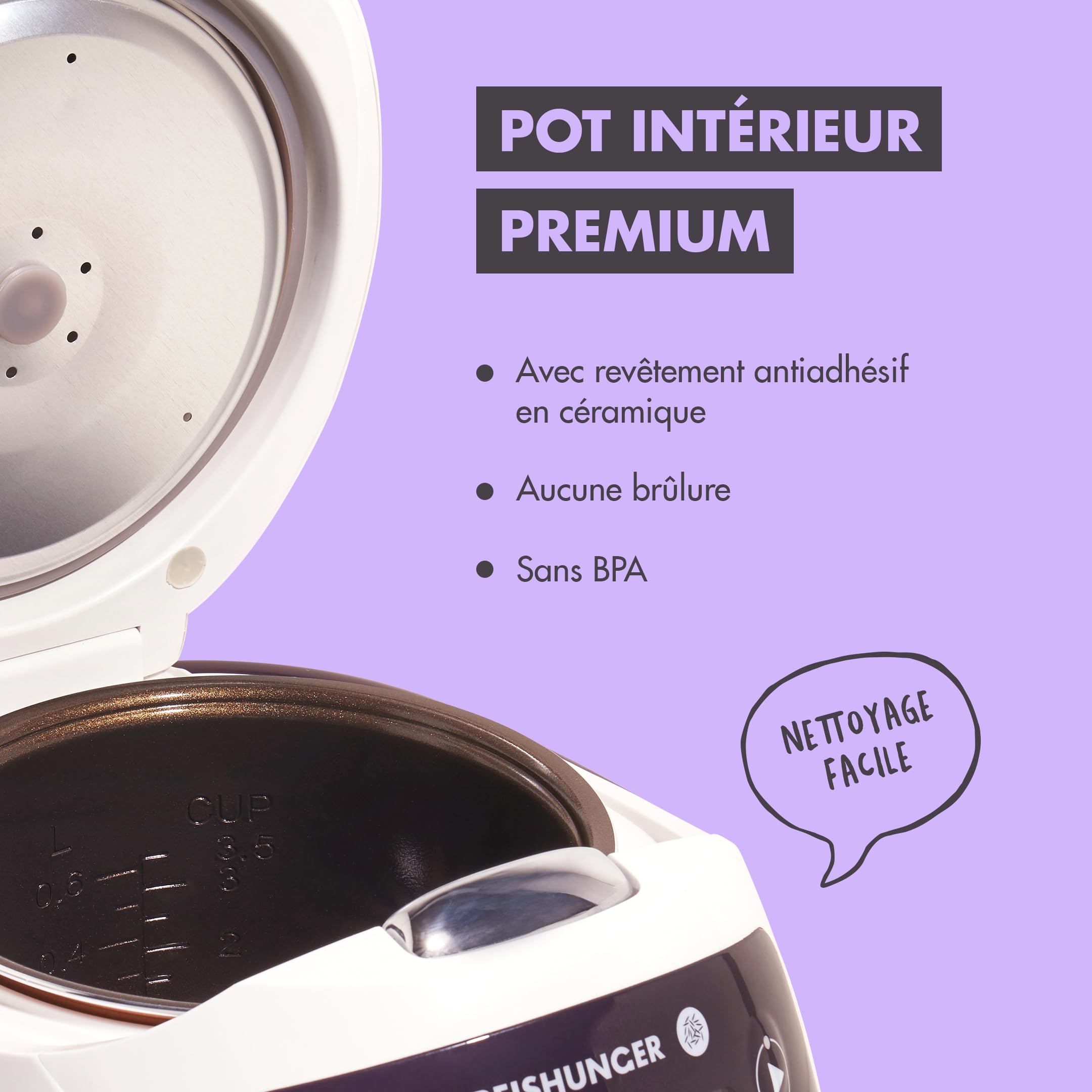 Reishunger Mini Auto Cuiseur Riz (rice cooker) Japonais et Cuiseur Vapeur Gris avec la Fonction de Maintien au Chaud et Bol en Céramique, dont Cuillère et Tasse à Mesurer – 0,6 l pour 1-3 personnes