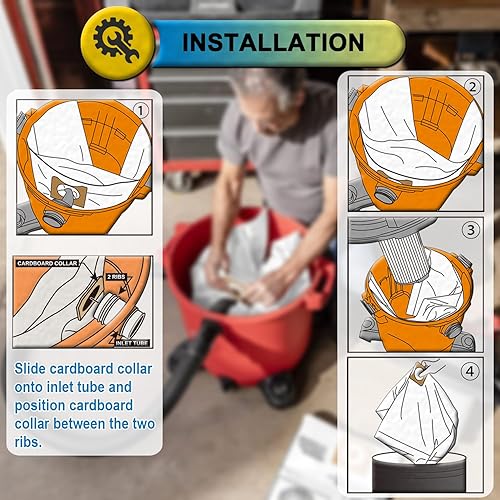 Miniatura 3 de Paquete de 5 VF3502 de repuesto para bolsas rígidas para aspiradora tamaño A, compatibles con aspiradoras RIDGID de 12 a 16 galones, bolsas